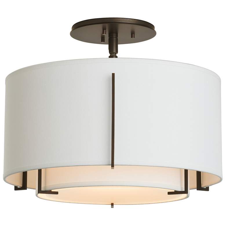 Image 1 Exos Small Double Shade Semi-Flush - Bronze Finish - Natural Shades