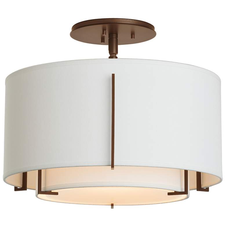 Image 1 Exos Small Double Shade Semi-Flush - Bronze Finish - Natural Shades