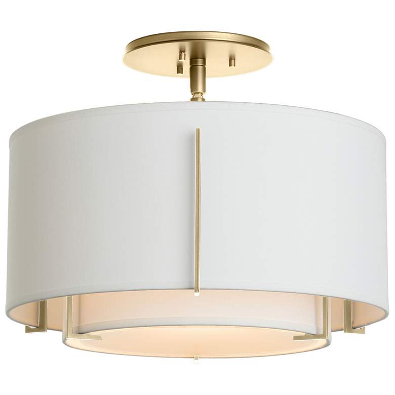 Image 1 Exos Small Double Shade Semi-Flush - Modern Brass Finish - Natural Shades