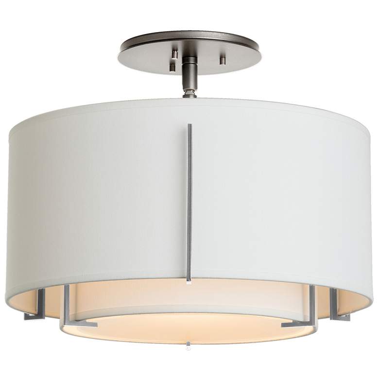 Image 1 Exos Small Double Shade Semi-Flush - Sterling Finish - Natural Shades