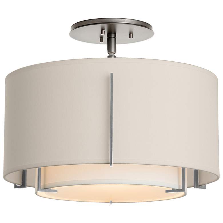 Image 1 Exos Small Double Shade - Sterling Finish - Natural & Flax Shades