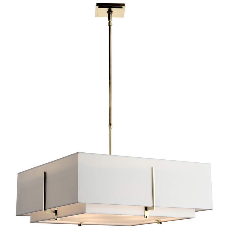Image 1 Exos Square Large Double Shade Pendant - Brass - Natural Shades - Standard