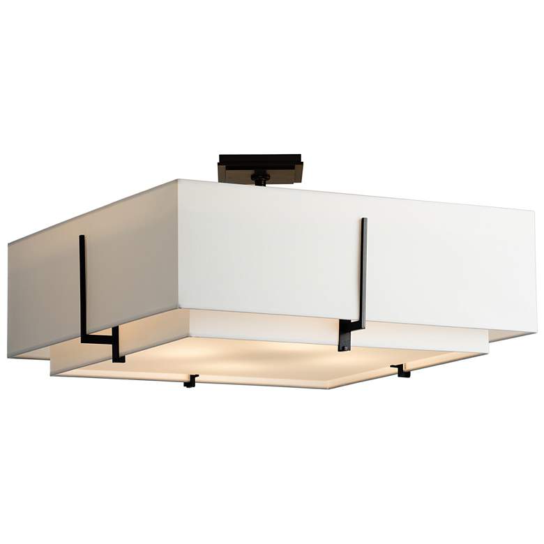 Image 1 Exos Square Large Double Shade Semi-Flush - Black Finish - Natural Shades