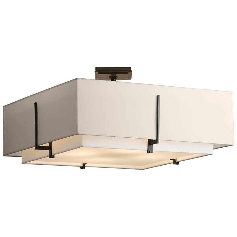 Image 1 Exos Square Large Double Shade Semi-Flush - Bronze - Natural & Flax Sha