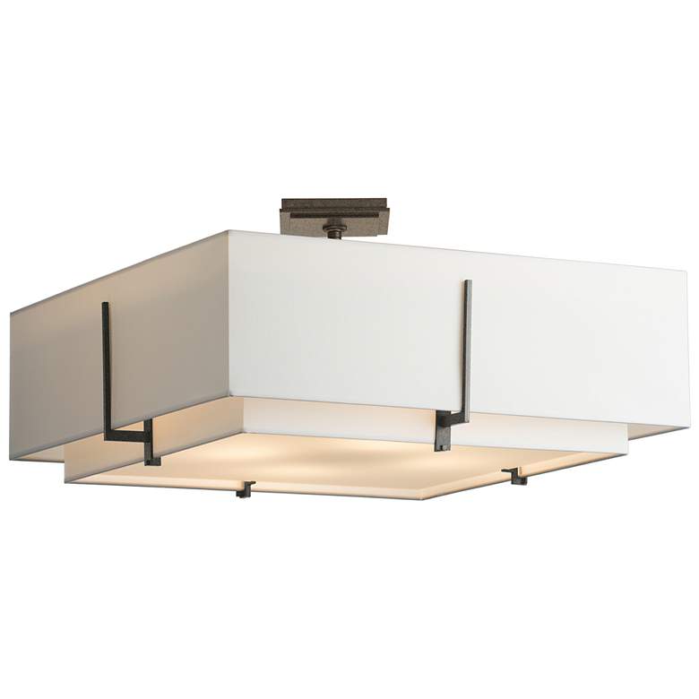 Image 1 Exos Square Large Double Shade Semi-Flush - Iron Finish - Natural Shades