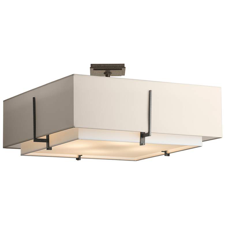 Image 1 Exos Square Large Double Shade Semi-Flush - Iron - Natural & Flax Shade