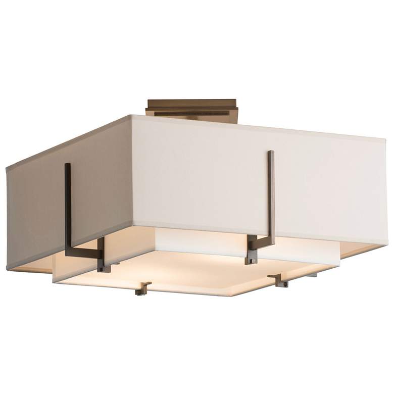 Image 1 Exos Square Small Double Shade Semi-Flush - Smoke - Natural & Flax Shad