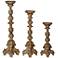 Exotic Carved Pillar Candle Holders - Set of 3