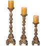 Exotic Carved Pillar Candle Holders - Set of 3