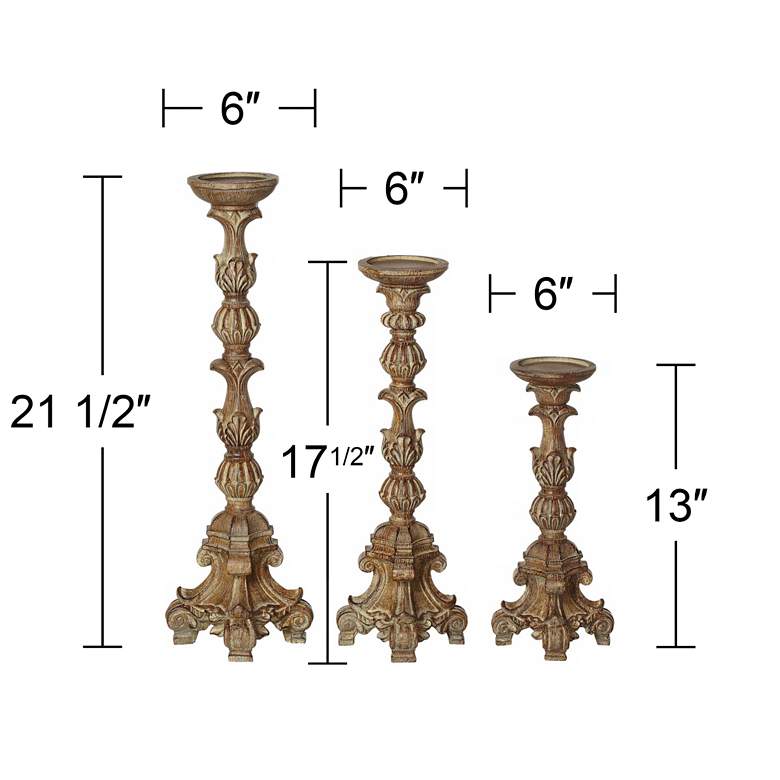 Image 6 Exotic Carved Pillar Candle Holders - Set of 3 more views