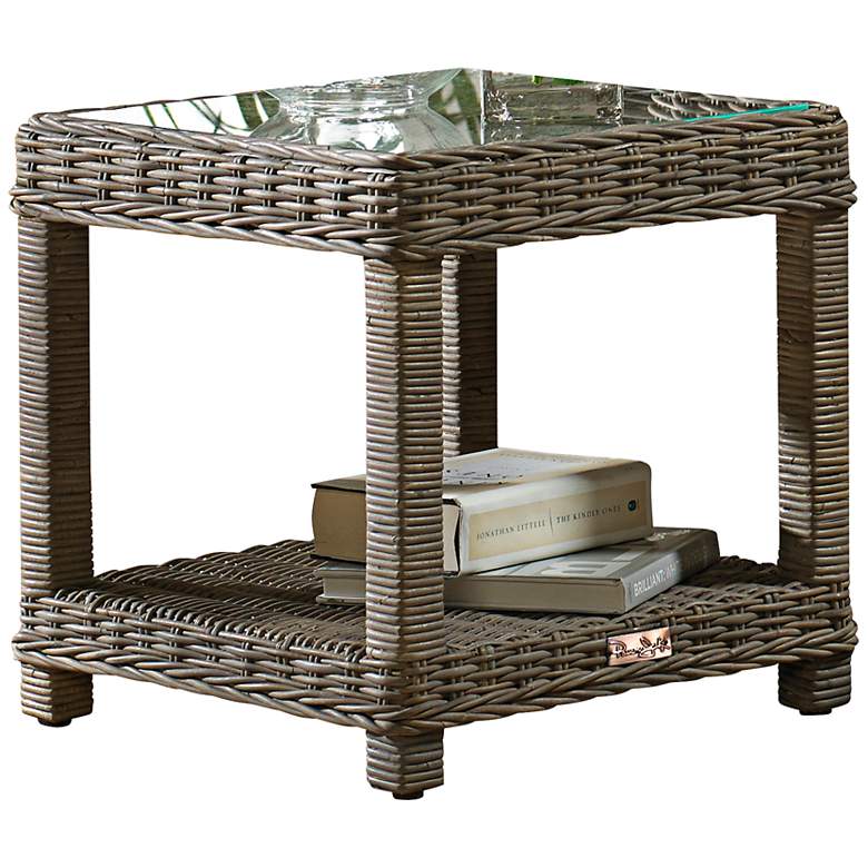 Image 1 Exuma 20" Wide Glass-Top Kubu Gray Wicker End Table
