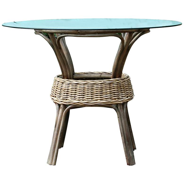 Image 1 Exuma Kubu 42" Wide Glass-Top Gray Wicker Dining Table
