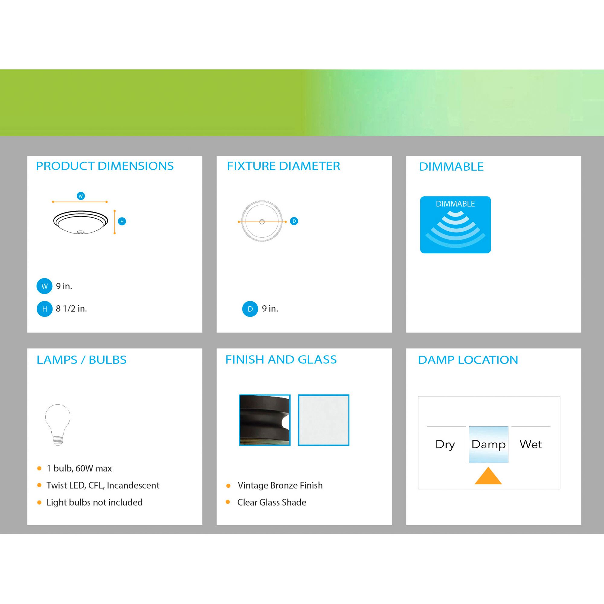 Image 5 Ezra 9" Wide Vintage Bronze Ceiling Light more views