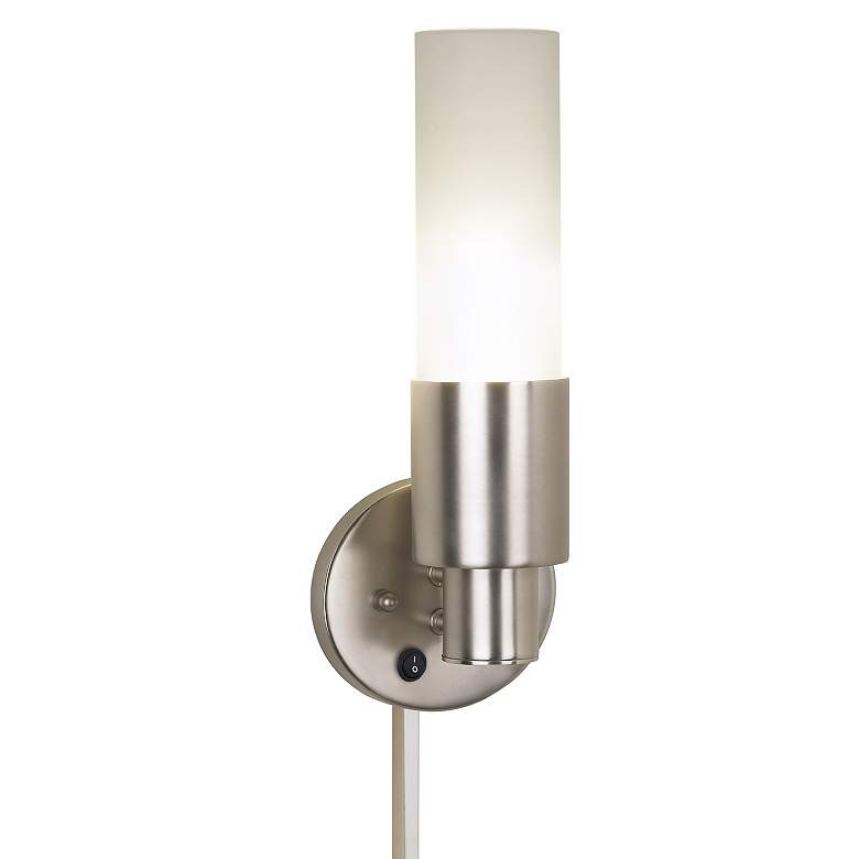 Image 1 F6229 - Brushed Steel Metal Wall Sconce w/ Frosted Shade