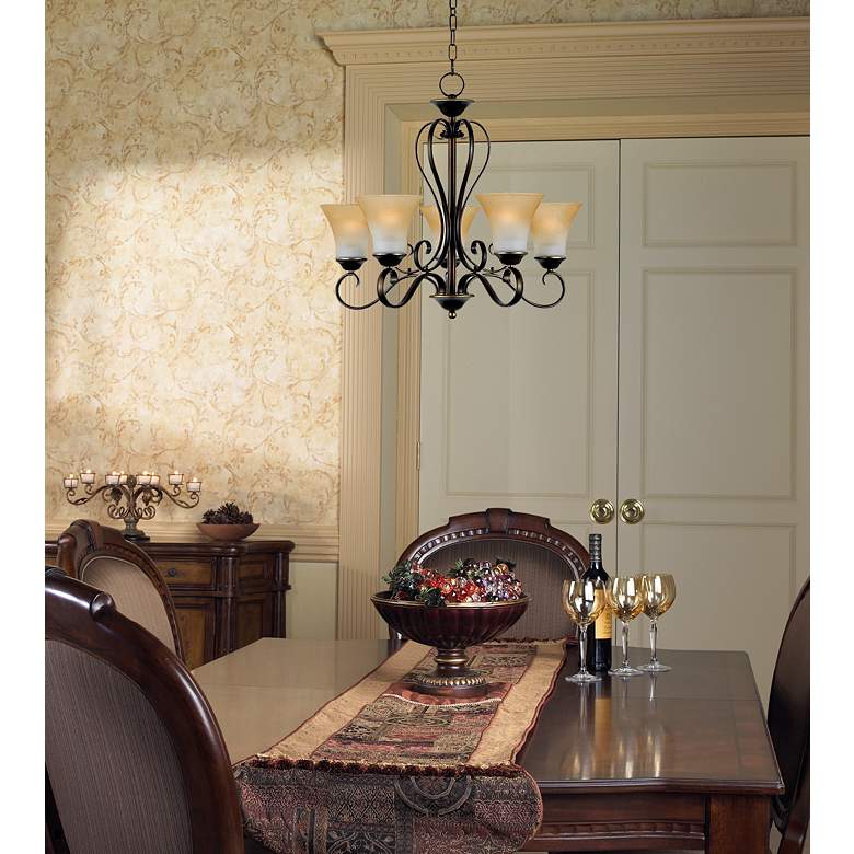 Image 1 Duchess One Tier Bronze and Marble Glass Traditional Uplight Chandelier in scene