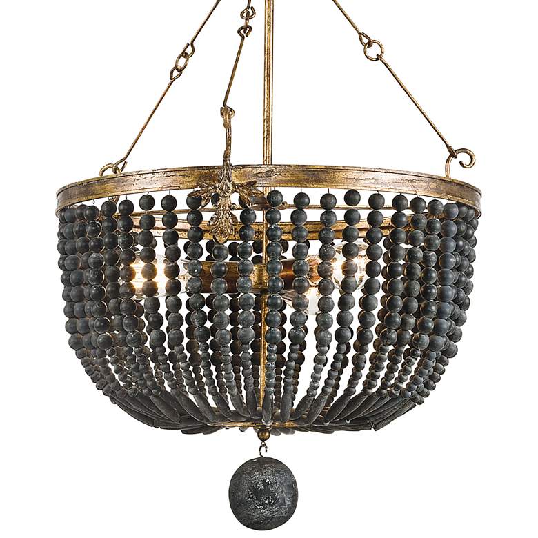 Image 1 Fabian 21 1/2"W Antique Gold Black Wood 3-Light Chandelier