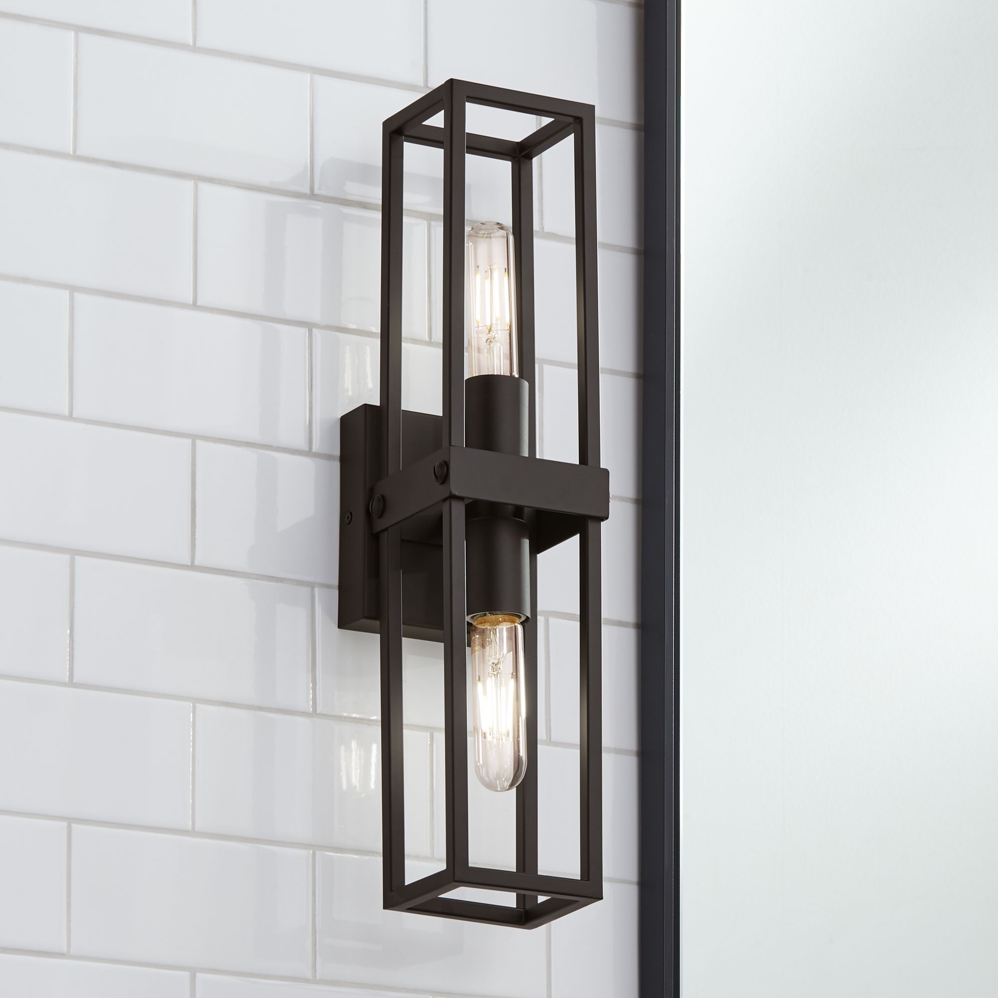 Image Fabrian 18 1/4" High Black 2-Light Rectangular Wall Sconce