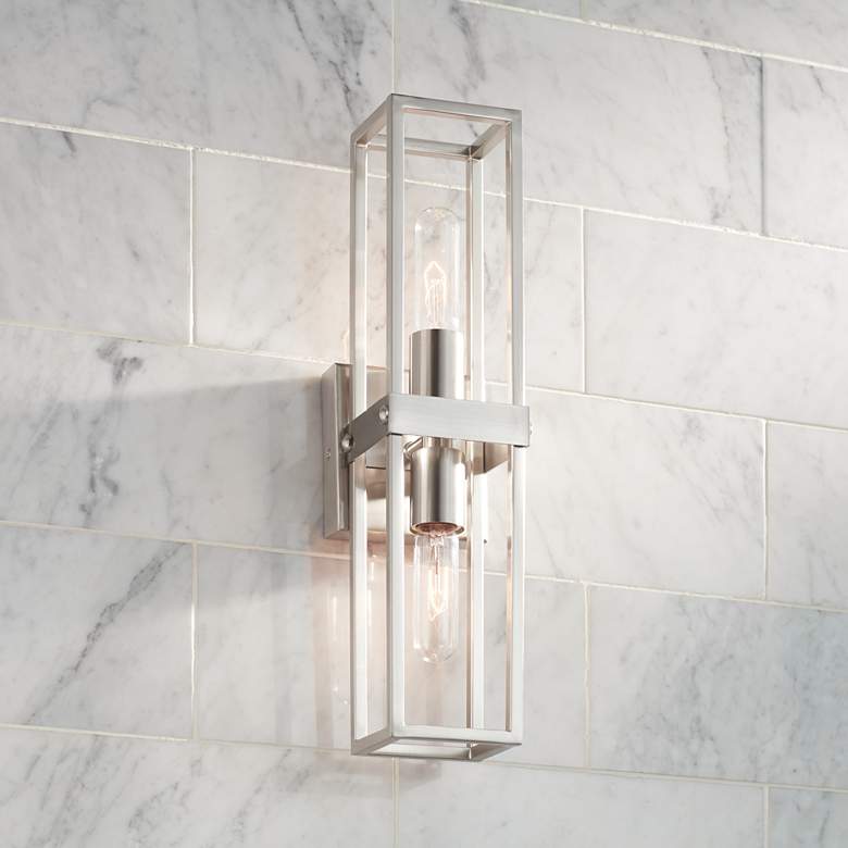 Image 1 Fabrian 18 3/4" High Brushed Nickel 2-Light Wall Sconce