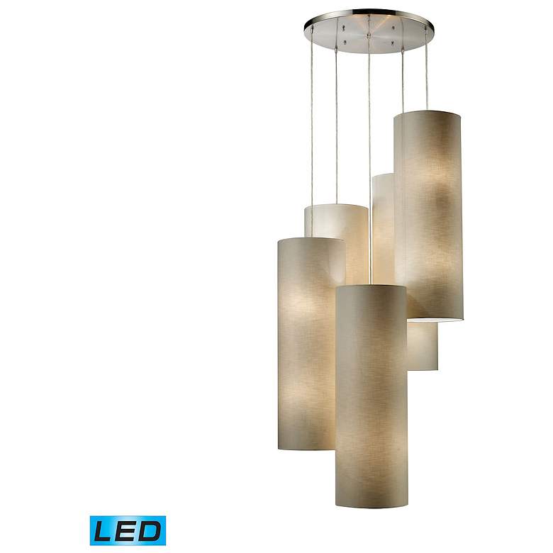 Image 1 Fabric Cylinders 33 inch Wide 20-Light Pendant - Satin Nickel (LED)