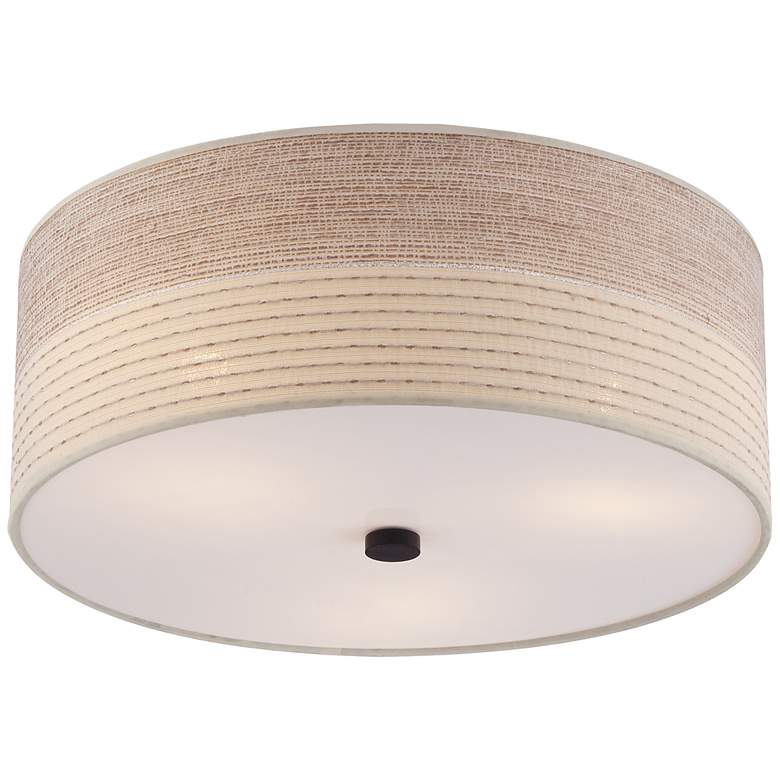 Image 1 Fabric Shade 15 inch Wide Oil Rubbed Bronze Ceiling Light