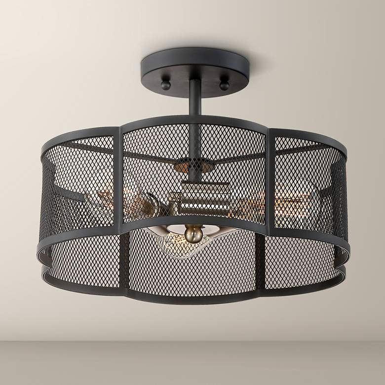 Image 1 Fabrice 15 1/4 inch Wide Scalloped Bronze Mesh Ceiling Light