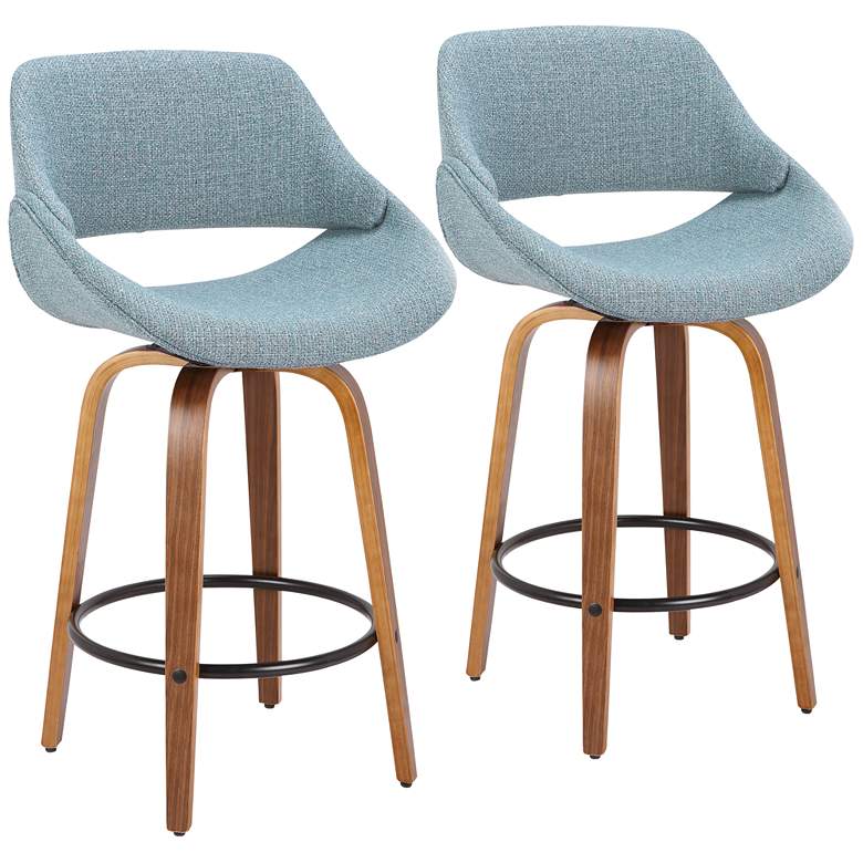 Image 1 Fabrico Counter Stool in Walnut and Blue Noise Fabric by LumiSource Pair