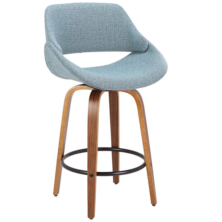 Image 2 Fabrico Counter Stool in Walnut and Blue Noise Fabric by LumiSource Pair more views
