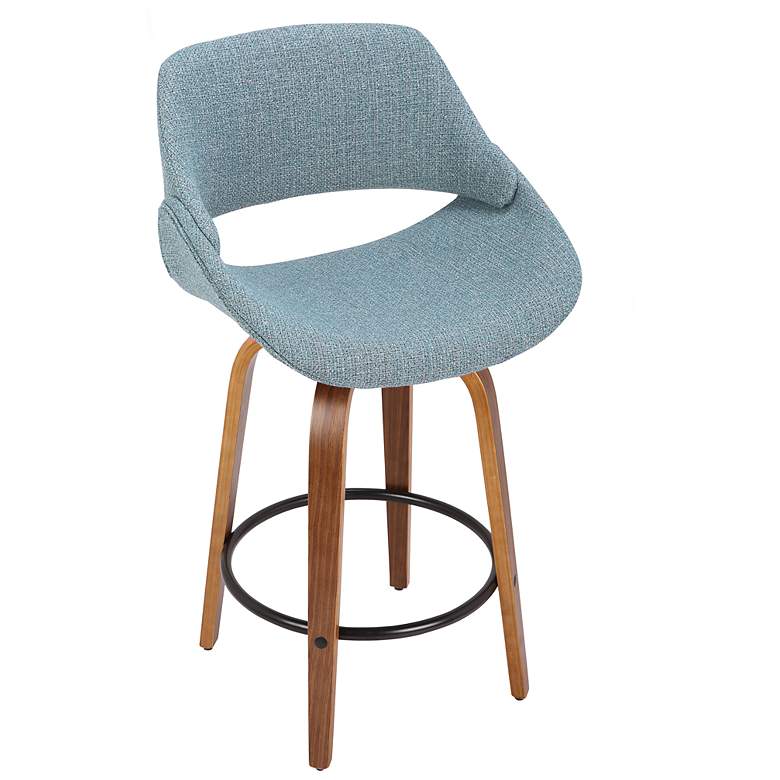 Image 7 Fabrico Counter Stool in Walnut and Blue Noise Fabric by LumiSource Pair more views