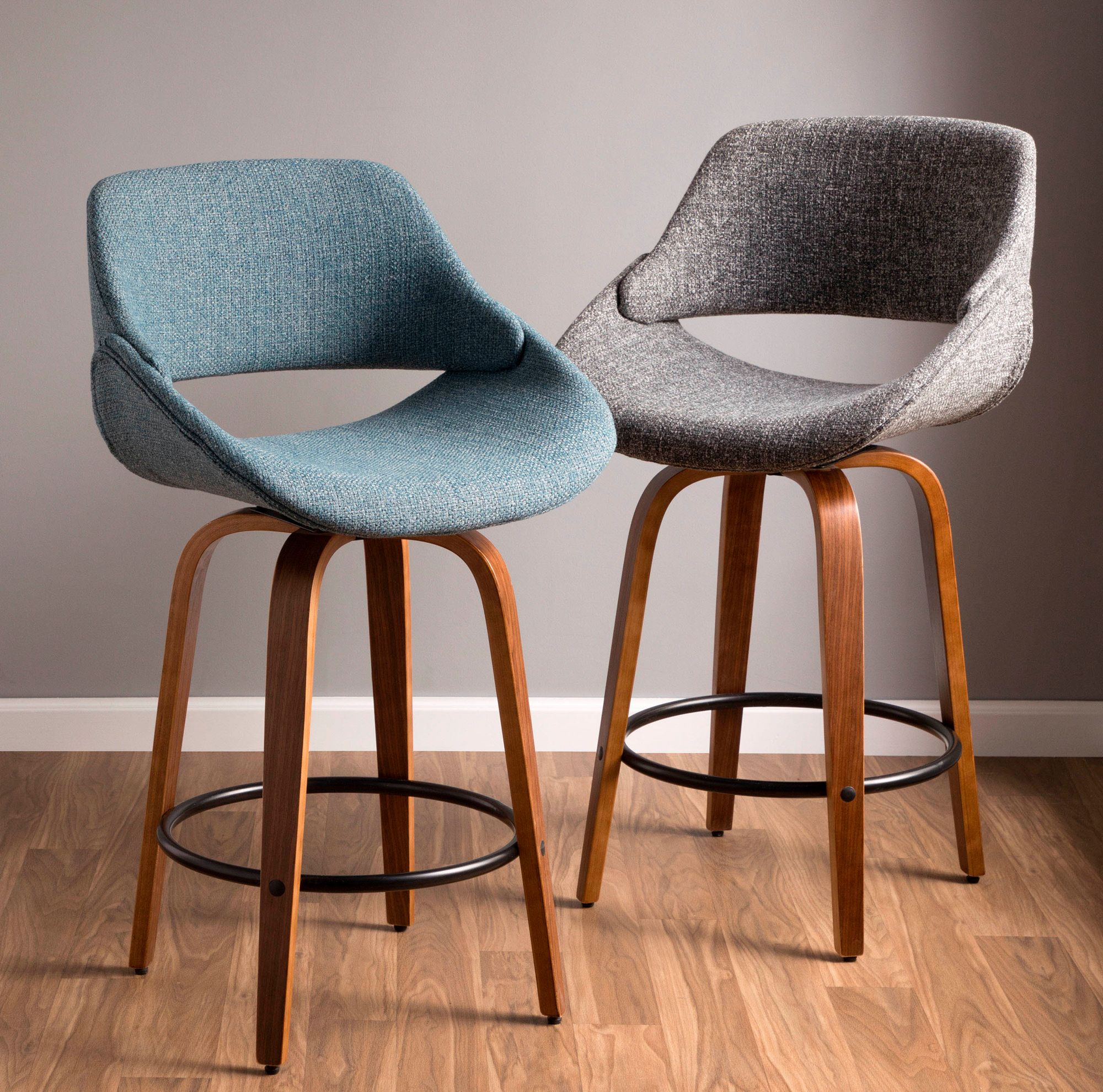 Fabrico Counter Stool in Walnut and Blue Noise Fabric by LumiSource Pair