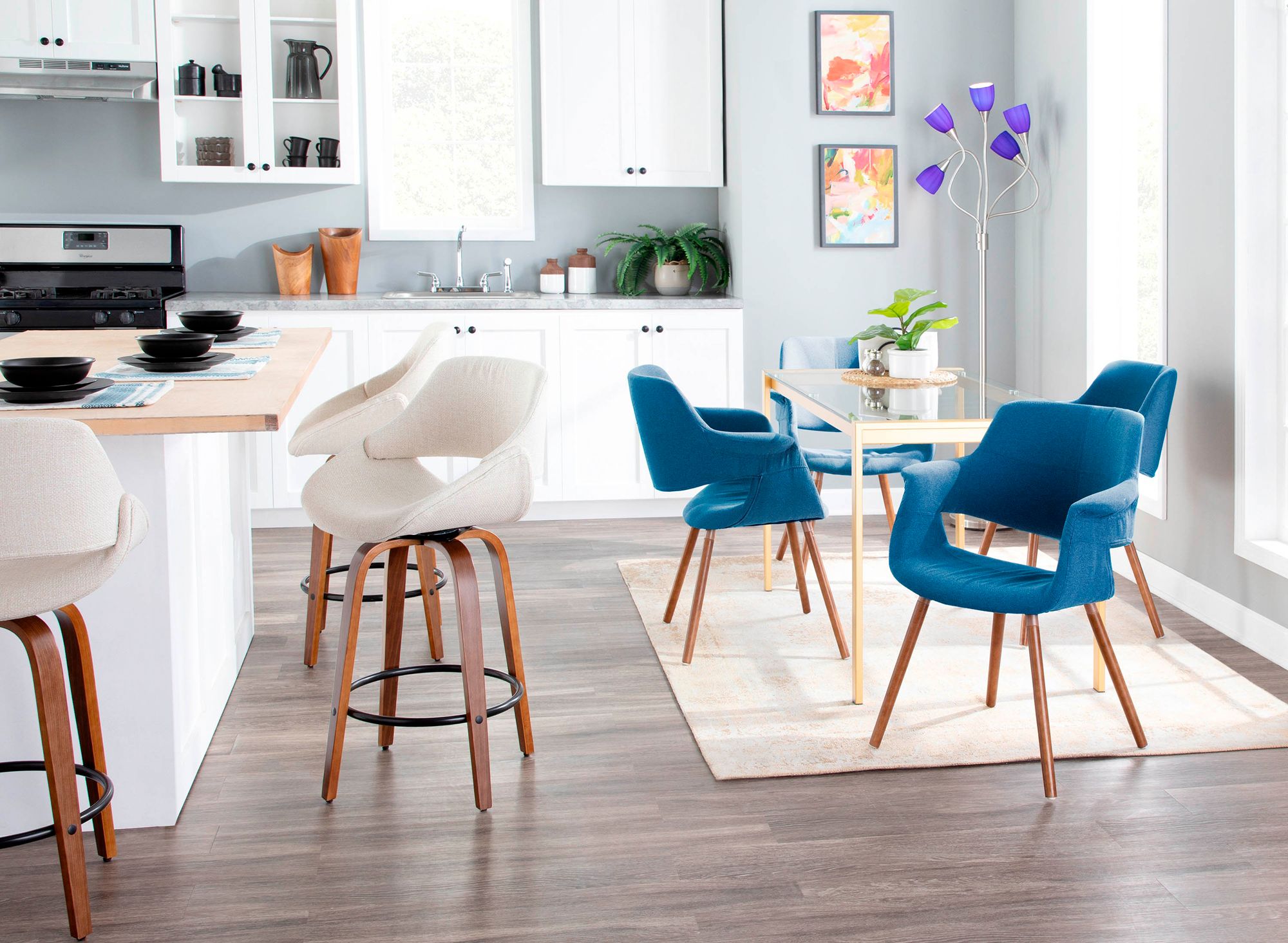 Fabrico Counter Stool in Walnut and Cream Fabric by LumiSource Pair