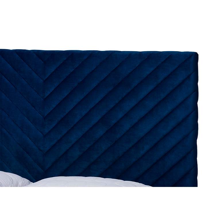 Image 4 Fabrico Navy Blue Velvet Fabric Queen Size Platform Bed more views