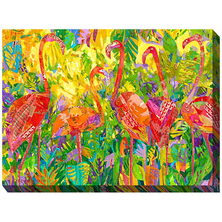 Image 2 Fabulous Flamingos 40"W Rectangular Outdoor Canvas Wall Art