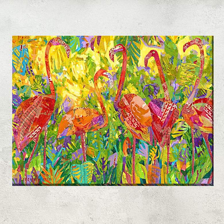 Image 1 Fabulous Flamingos 40"W Rectangular Outdoor Canvas Wall Art