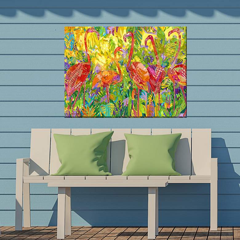 Image 3 Fabulous Flamingos 40"W Rectangular Outdoor Canvas Wall Art more views