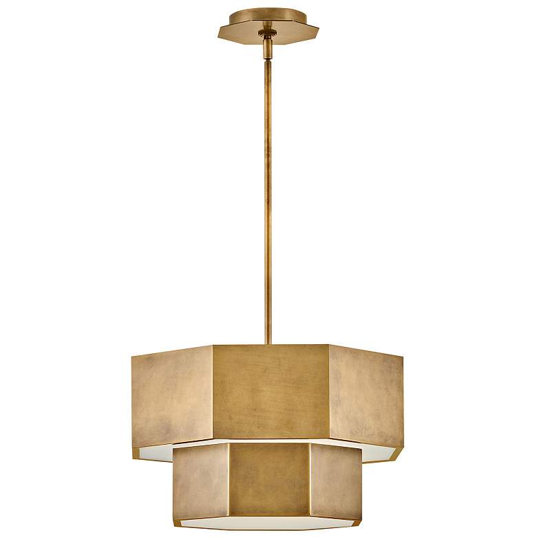 Image 1 Facet 16 1/2" Wide Heritage Brass Hexagon Pendant Light