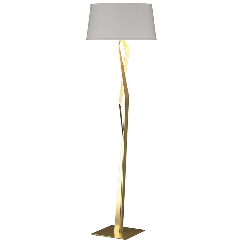 Image 1 Facet 65.9 inch High Modern Brass Floor Lamp With Flax Shade