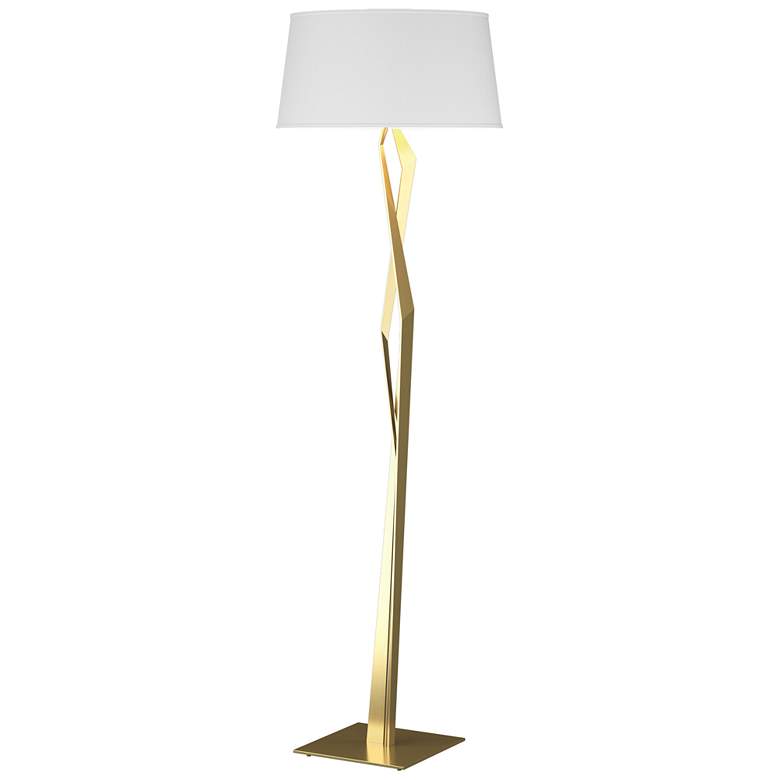 Image 1 Facet 65.9" High Modern Brass Floor Lamp With Natural Anna Shade