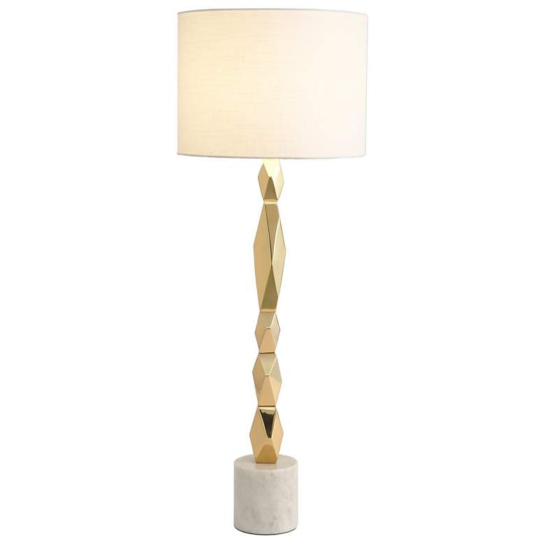 Image 1 Facet Block Table Lamp-Brass-Tall