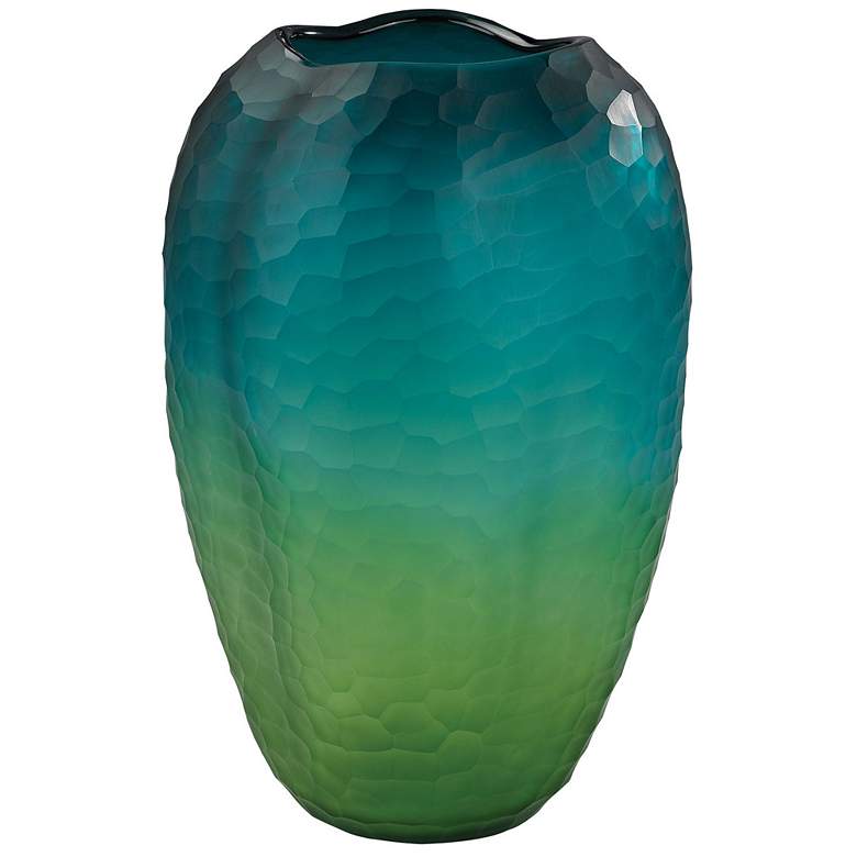 Image 1 Faceted Amorphous Medium Green Blue 15 inchH Glass Vase