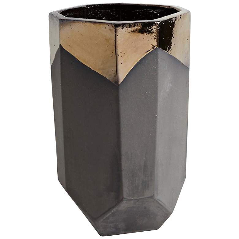 Image 1 Faceted Banded Bronze 16"H Porcelain Decorative Container
