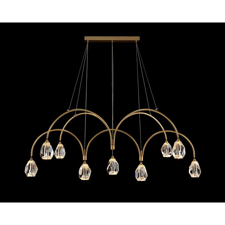 Image 1 Faceted Cut Crystal 62 inch Wide Brass 9-Light LED Chandelier