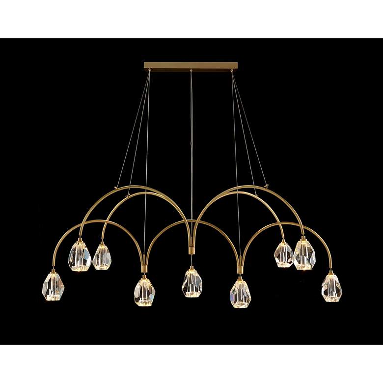 Image 1 Faceted Cut Crystal 62" Wide Brass 9-Light LED Chandelier
