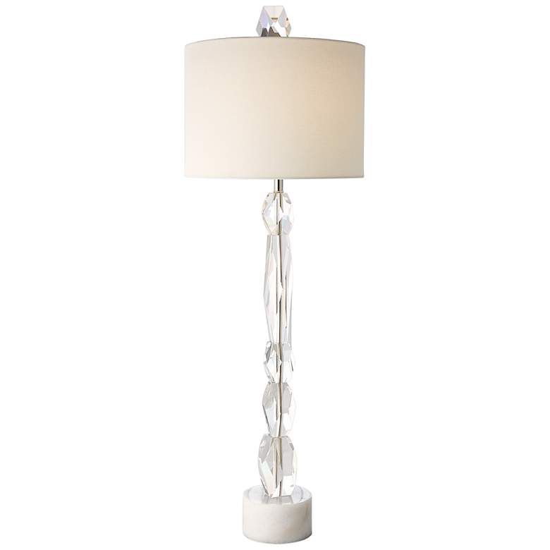 Image 1 Facette Stacked Crystal Table Lamp with White Marble Base