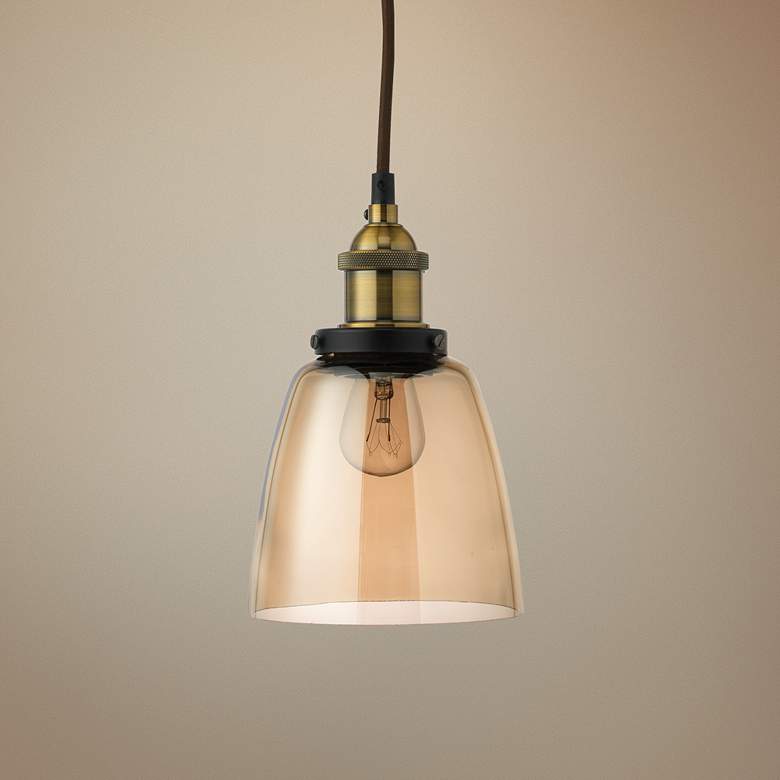 Image 1 Factory 5 1/2" Wide Brass and Gold Glass Dome Mini Pendant