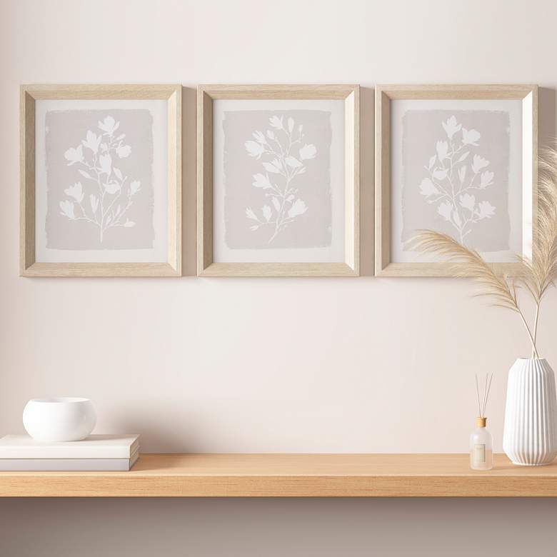Image 1 Fair Florets 16 3/4" High Beige Framed 3-Piece Wall Art Set