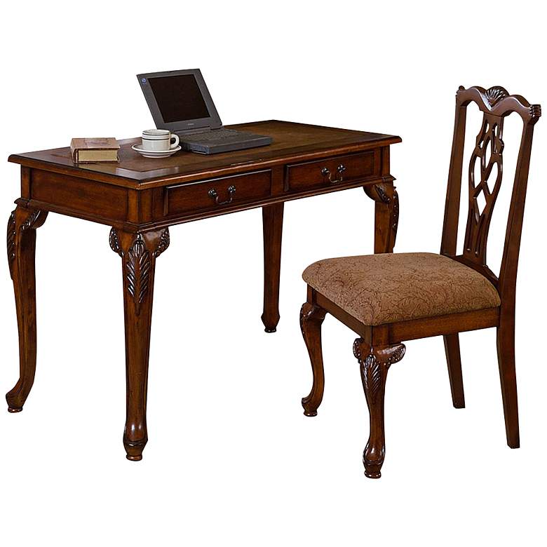 Fairfax 48&quot; Wide Dark Walnut Desk and Chair Set