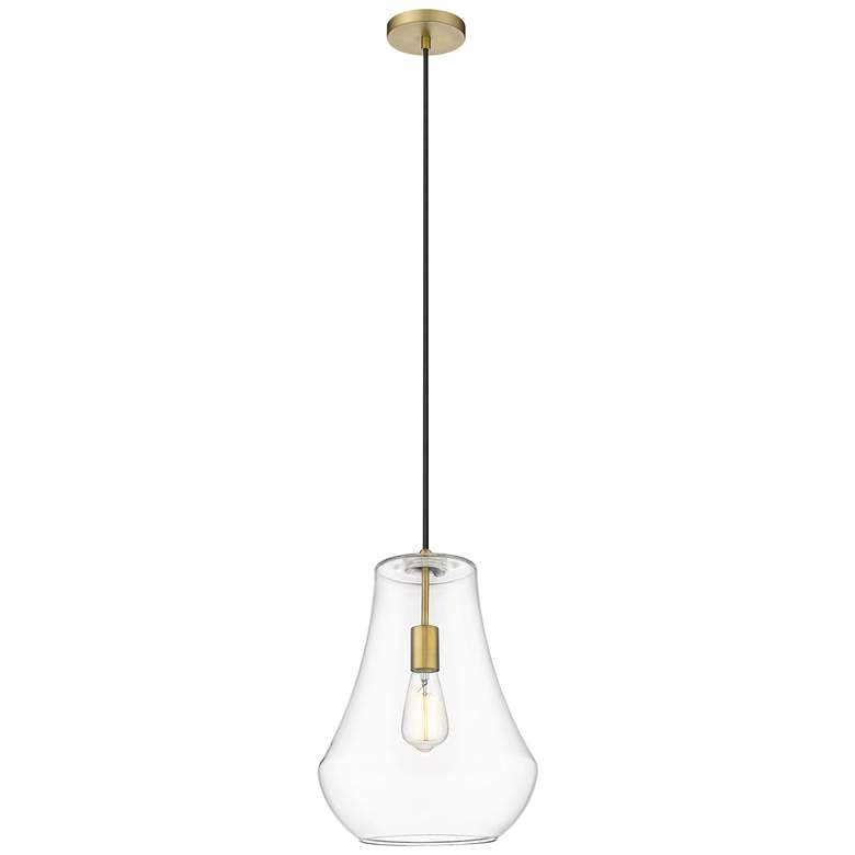 Image 1 Fairfield 12" Brushed Brass Cord Hung Mini Pendant w/ Clear Shade