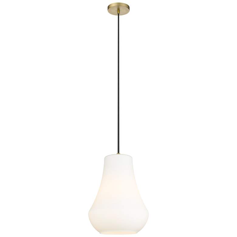 Image 1 Fairfield 12" Brushed Brass Cord Hung Mini Pendant w/ Matte White Shad