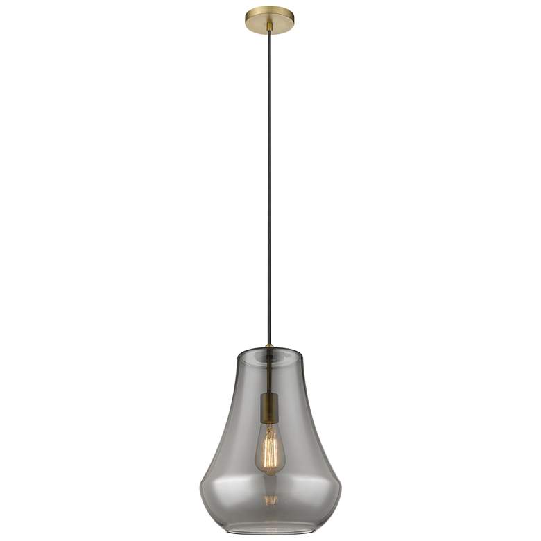 Image 1 Fairfield 12" Brushed Brass Cord Hung Mini Pendant w/ Plated Smoke Sha