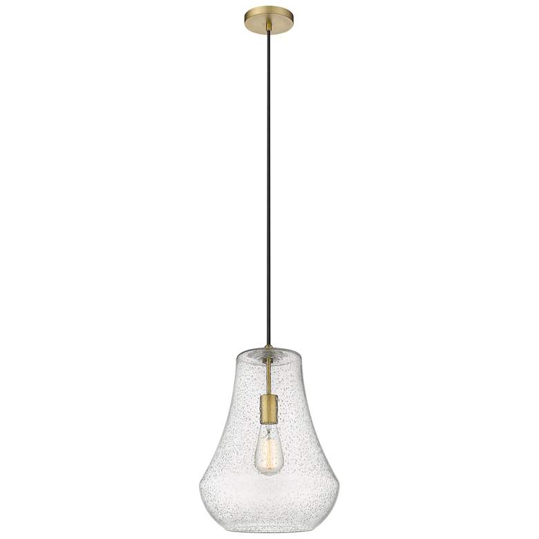 Image 1 Fairfield 12" Brushed Brass Cord Hung Mini Pendant w/ Seedy Shade